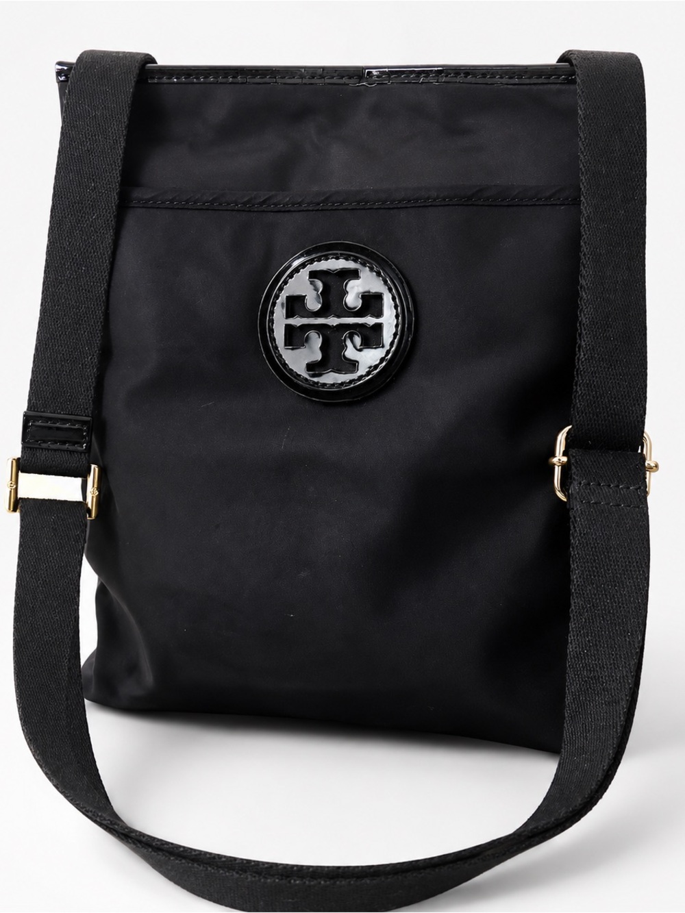 Tory Burch Perry Black Crossbody Bag with Patent Trim & Front Pocket - Picture 2 of 16